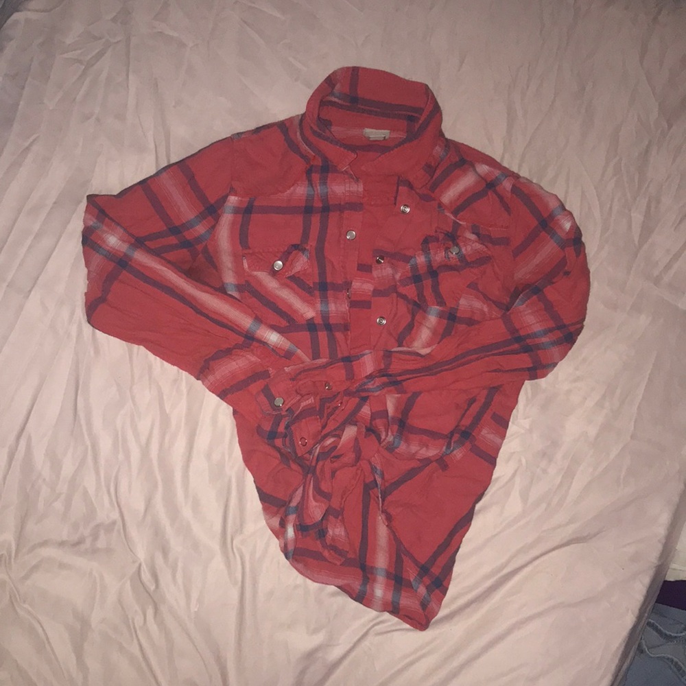 Red,blue, and white button up flannel